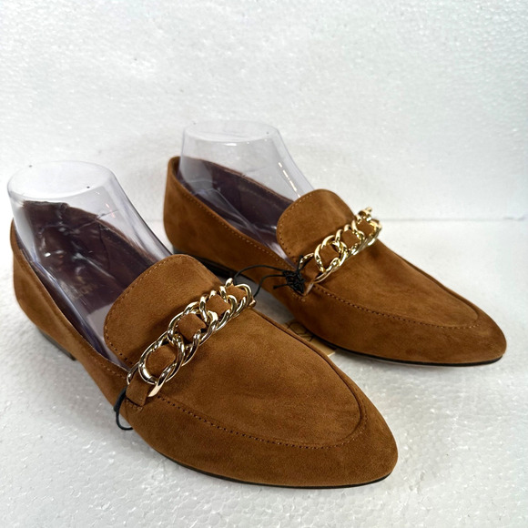 Madden NYC Chain Loafer Women's 7.5 Brown Pointed Toe Shoe New - Picture 1 of 8